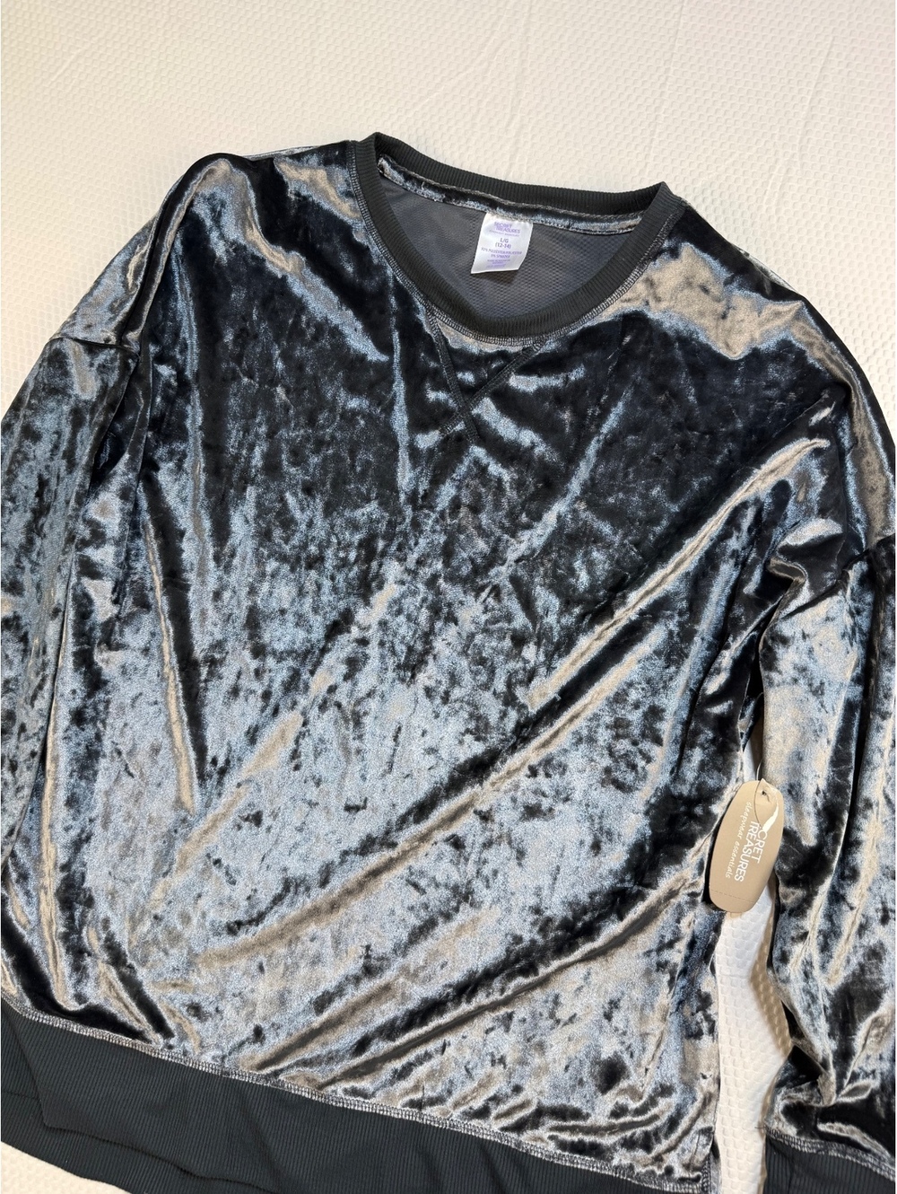 Secret Treasures Crushed Velour Sleep Top Women L Gray Velvet Lounge New
